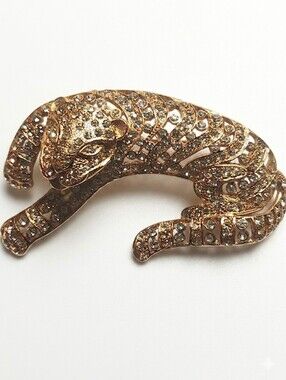 Leopard Brooch Gold Austrian Crystal - Broche panthère dorée cristaux